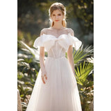 MQTIME  -  A-line bridal line Lace satin gown Mary Plus Size Beach Bridal Gown Sweep train tulle applique Bohemian Foyer new 2024 New