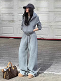 MQTIME  -  American Casual Sportswear Set, Women'S Autumn And Winter Gray Student Hoodie, Wide Leg Pants Two-Piece Set