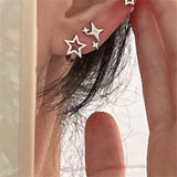Mqtime Trend Statement Silver Color Plated Hollow Star Hoop Earring For Women Fashion Vintage Accessories Aesthetic Jewelry Gift