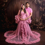 MQTIME  -  Romantic Mesh Ruffles Maternity Evening Dress Sexy See Thru Tulle Pregnancy Dress For Prom Long Robe Photography Gowns