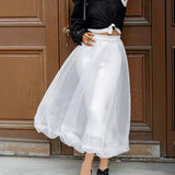 MQTIME  -  Spring French White A-shaped Bud Skirt Women's Fashion Mesh Tutu Skirt Skirt Women's Clothing