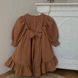  MQTIME  -  New Autumn Children Clothes 2-6 Yrs Baby Girl Party Dress Long Sleeved Cotton Solid Color Kids Princess Dresses