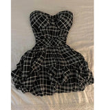  MQTIME  -  Summer Plaid ter Dr Women's Small Size Waist Cinching Design Ele Slimming ort Skirt A-Line Midi Dr