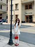 MQTIME  -  Mini Dresses Women Summer 2025 Fashion New Sweet Turn Down Collar Patchwork Pleated Dress Female Casual Party Elegant