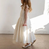 MQTIME  -  Vintage Cotton Linen Girls Sleeveless Dress Chic Open Back Buttons Bandage Bow Sweet Loose Wending Evening Party Dresses