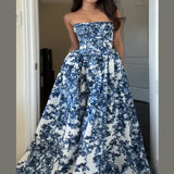 MQTIME  -  Elegant Fairy Evening Dress Printed Off Shoulder Strapless Designers Modest Long Dresses Luxurious Chic Women's Party Clothes