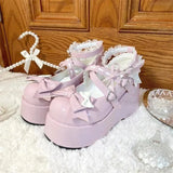 MQTIME   -  Cosplay Sweet tea party Mandarin duck shoes Cos Girl Cream Bubbles Bow Kawaii Shoes Lolita Girls High Heel LoliShoes