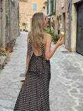 MQTIME  -  Polka Dot Halter Backless Long Dress Women Off Shoulder V-neck Scarf Sexy Sleeveless Dresses 2025 Summer Street Holiday Robe