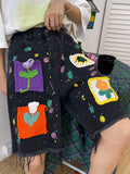 MQTIME  -   Knitted Floral Denim Short Pants Female Summer New Loose Casual Pants Tassel Design Vintage Fashion Short Para Mujeres
