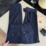  MQTIME  -  Fashion Corduroy Casual Pants for Women Spring Autumn New High Waist Straight Pants Korean Style Versatile Loose Trousers