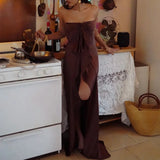 MQTIME  -  Strapless Ruffle Edge Solid Color Casual Long Dress Backless Street Swing Women's Summer Dress Club Party Hollow Out Sexy Dress