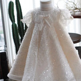 MQTIME  -  Baby Girl Princess Sequins Tulle Dress Infant Toddler Boutique Bow Vestido Puff Sleeve Party Pageant Birthday Baby Clothes 1-7Y