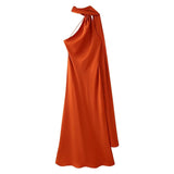 MQTIME  -  Women Ribbon Hanging Neck Long Dresses Solid Color Summer Sleeveless Backless Slim Halter Party Dress Female Elegant Satin Robe
