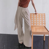 MQTIME  -  Spliced Wrapped Wide-leg Pants Women's 2025 Autumn New Design High-waisted Slimming Casual Trousers Women's Clothing