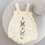 MQTIME  -  New autumn baby clothing, 0-3 year old female baby, knitted sweater embroidered jumpsuit, crawling suit
