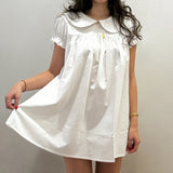 MQTIME  -  Summer Korean Peter Pan Collar Puff Sleeve High Waist Loose Solid All Match Short Woman Dress