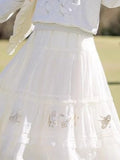 MQTIME  -  Summer Flower Butterfly Embroidery Solid High Waist Mid-length Loose Lace Women's Skirts