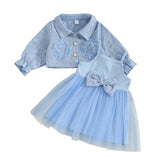 MQTIME  -  Toddler Girl Autumn Ensemble Quilted Long Sleeve Jacket paired with Tulle Patchwork Cami Dress for a Stylish Look