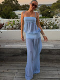 MQTIME  -  Sexy Spaghetti Strap Solid Color Sleeveless Mesh Patchwork Dress Women Slim See-Through Party Beach Holiday Long Dress
