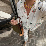 MQTIME  -  Flower Print Trousers Suits Women 2 Pcs Casual Turn Down Collar Long Sleeve Lady Shirt Sets Wide Leg Pants New Chic Spring