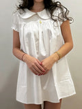 MQTIME  -  Summer Korean Peter Pan Collar Puff Sleeve High Waist Loose Solid All Match Short Woman Dress