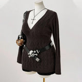 MQTIME  -  Autumn/Winter  Large Knitted Top Solid Color Fashion Women's Wear Waist Bag Hip Cover Head Deep V-neck Temperament Sweater