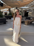 MQTIME  -  Folded Ruffles Strapless Top Women Suits Chic Sleeveless Short Top Maxi Skirt 2 Pieces Set 2024 Summer Lady Highstreet Outfits