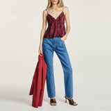 MQTIME  -  Women's 2 Piece Sets Solid V-neck Backless Sleeveless Sling Top Loose Elastic Waist Wide Leg Pants Female Summer Beach Outfits