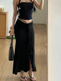 MQTIME  -  Black High Waisted Split Skirt For Women With A Unique Ruffled Edge, Slim Fit, Fishtail And Buttocks Long Skirt