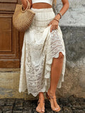 MQTIME  -  Women Boho Crochet Skirts High Waist Hollow Out Beach Skirts A-line Knitted Beach Vestidos Floral Maxi Skirt Mujer