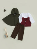 MQTIME  -  Baby Boy Formal Wear Set Solid Color Long Sleeve Round Neck Top Elastic Waist Pants Cape Vest 4 Piece Outfit