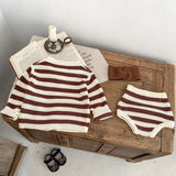 MQTIME  -  Autumn new baby clothing, 0-3 year old male and female babies, striped knitted suit cardigan+pants