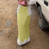 MQTIME  -  Splicing Lace Satin Skirt Women's New High-waisted Casual Versatile Hip Skirt