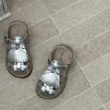 MQTIME  -  Cute Children Girls Tassel Peep-toe Sandals New Soft Hook & Loop Silver Sandals Kids Princess Non-slip Casual Sandals