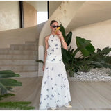  MQTIME  -  Elegant Elegant Butterfly Print  Sleeveless Long Dress Women Halter Backless Lace Up Slim A-line Dresses New Lady Party Robes