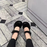 Mqtime New High Heel Shoes Women's Flat Buckle Mary Jane Shoes Big Head Doll Shallow Mouth Single Shoes