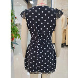 MQTIME  -  Luxury Women Casual Dot Print Short Dress Lace Slim V Neck Flying Sleeve A-line Mini Dress for Daily Party Club