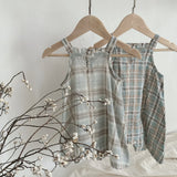 MQTIME  -  Summer Infant Overalls Loose Girl Baby Plaid Suspenders Pants Girl Kid Cotton Sleeveless Jumpsuit Newborn Casual Trousers