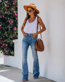 MQTIME  -  Women High Waist Elastic Jeans Flare Leg Fashion Full Length Jeans High Street Slim Fit Bootcut Jeans