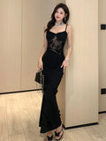 MQTIME  -  Black lace patchwork sexy elegant dress suspender women's summer dress