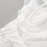MQTIME  -  French Style White Lace Trim Short Sleeve Dress 2025 Summer A Line Bow Tie Casual Mini Dress