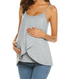 Mqtime Women Pregnant Strappy Vest Nursing Tops Maternity Breastfeeding T-Shirt Summer Fashion Pregnancy Wear