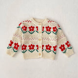 MQTIME  -  New autumn baby clothing, 0-3 year old female baby, small red flower jacquard knitted sweater jacket