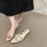 MQTIME  -  New Arrival Women's Shoes Exquisite Bow Pointed Head Mules for Woman Elegant French Casual Shoes Designer Shoes Zapatos De Mujer