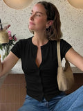MQTIME  -  Women's Solid New T-shirt Fashion Casual Slim-fit Crew Neck Cardigan T-shirt Summer Office Lady Vacation Female Tops Summer