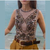 MQTIME  -  Street Women's Beaded Sequined Short Jumpsuits Sexy See Through Sleeveless Female Romper 2025 Summer Lady Y2k Chic Jumpsuit