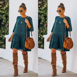 MQTIME  -  Women's S-XL Size Autumn and Winter Women's Printed Split Long Sleeve Bubble Sleeve Dress INS Fashion Slimming Versatile New