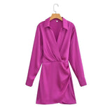 MQTIME  -  Women Long Sleeve Lapel Dress Solid Color Summer Fashion Streetwear Female Pleated Dresses Office Lady Elegant Shirt Dress