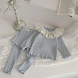 MQTIME  -  New Newborn Girls 2PCS Homewear Clothes Set Ribbed Ruffle Lace Collar Long Sleeves +Culotte Outfits Sweet Infant Baby Girl Suits