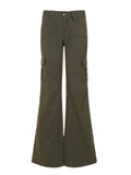 MQTIME  -  Vintage Low Rise Cargo Flare Pants Multi Pocket Streetwear Trousers